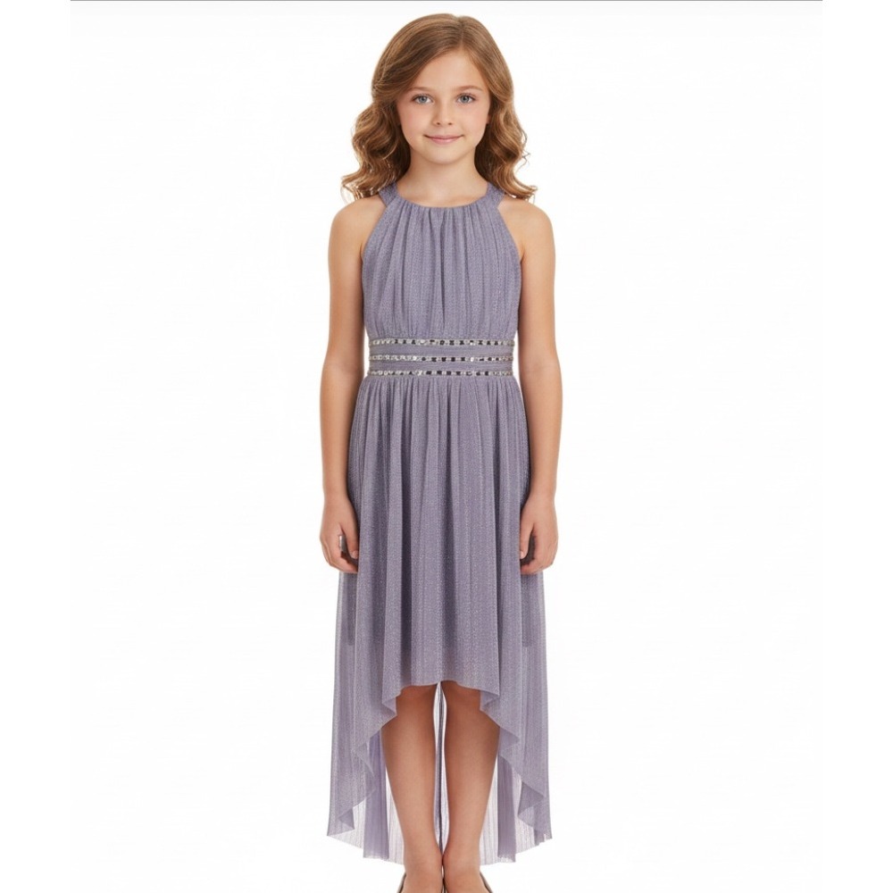 HONEY & ROSIE Shiny Lavender RHINESTONE/PEARLS A-Line PARTY DRESS Girls Size 8